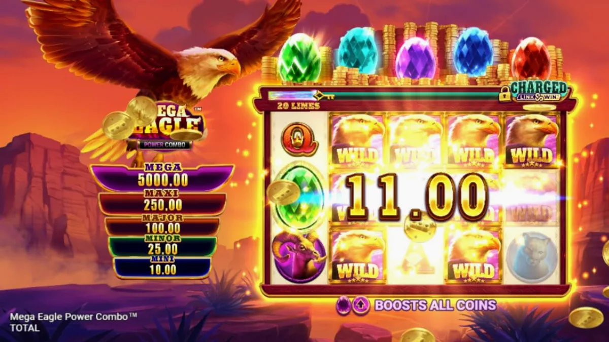 Pemandangan alam liar Amerika Utara dalam slot Mega Eagle Power Combo