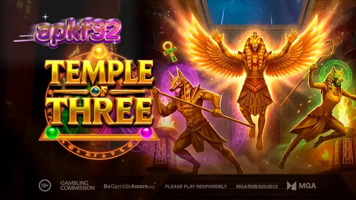 Tampilan visual slot Temple of Three dengan tema kuil Mesir Kuno